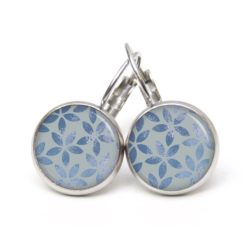 Druckknopf Ohrstecker Ohrhänger Clipse Vintage Blätter in Jeansblau blau