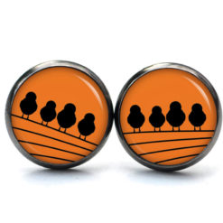 Druckknopf Ohrstecker Ohrhänger Clipse 4 Vögel auf dem Drahtseil orange schwarz