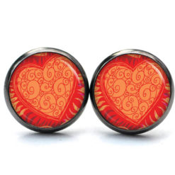 Druckknopf Ohrstecker Ohrhänger Clipse großes Herz rot orange