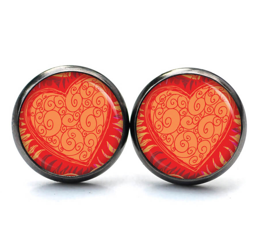 Druckknopf Ohrstecker Ohrhänger Clipse großes Herz rot orange Druckknopf Ohrstecker Ohrhänger Clipse großes Herz rot orange