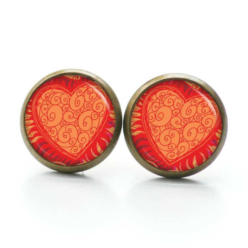 Druckknopf Ohrstecker Ohrhänger Clipse großes Herz rot orange Druckknopf Ohrstecker Ohrhänger Clipse großes Herz rot orange