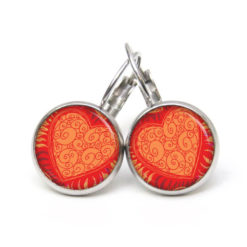 Druckknopf Ohrstecker Ohrhänger Clipse großes Herz rot orange