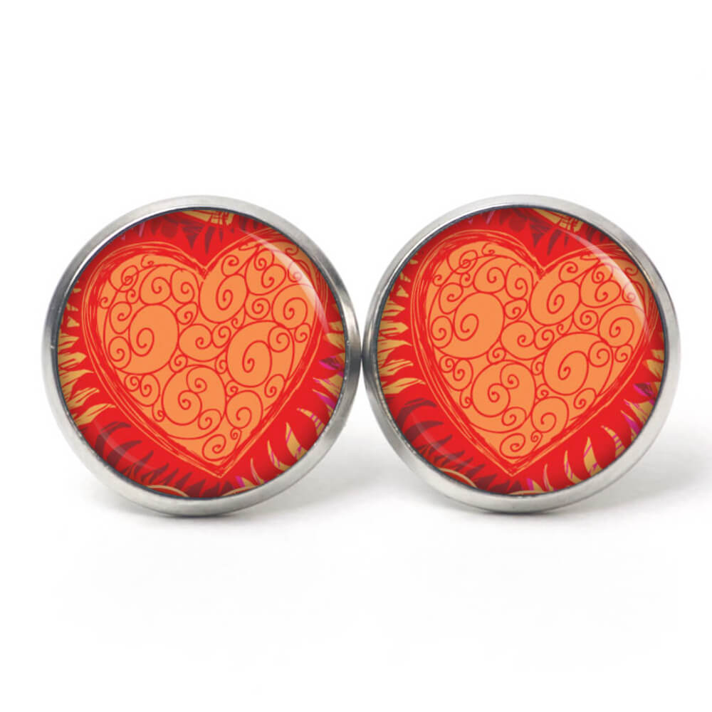 Druckknopf Ohrstecker Ohrhänger Clipse großes Herz rot orange Druckknopf Ohrstecker Ohrhänger Clipse großes Herz rot orange