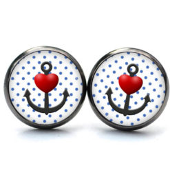 Druckknopf Ohrstecker Ohrhänger Clipse maritim pünktchen Anker mit Herz