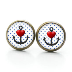 Druckknopf Ohrstecker Ohrhänger Clipse maritim pünktchen Anker mit Herz