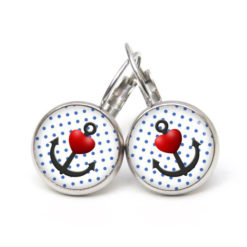 Druckknopf Ohrstecker Ohrhänger Clipse maritim pünktchen Anker mit Herz