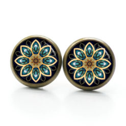 Druckknopf Ohrstecker Ohrhänger Clipse Mandala Kaleidoskop Mosaik schwarz emerald gold