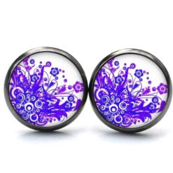 Druckknopf Ohrstecker Ohrhänger Clipse blau lila Blumen Feuer