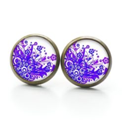 Druckknopf Ohrstecker Ohrhänger Clipse blau lila Blumen Feuer