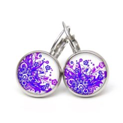Druckknopf Ohrstecker Ohrhänger Clipse blau lila Blumen Feuer