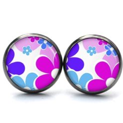 Druckknopf Ohrstecker Ohrhänger Clipse Flower Power rosa lila 60er Jahre