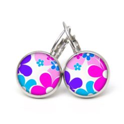 Druckknopf Ohrstecker Ohrhänger Clipse Flower Power rosa lila 60er Jahre