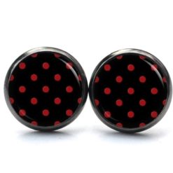 Druckknopf Ohrstecker Ohrhänger Clipse rot schwarze Punkte Polkadots