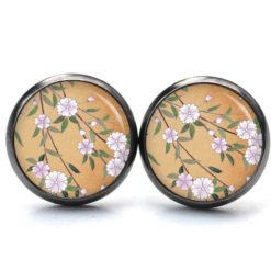 Druckknopf Ohrstecker Ohrhänger Clipse Kirschblüten orange grün