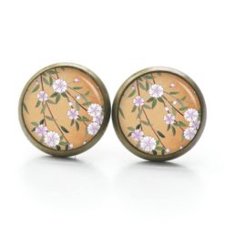 Druckknopf Ohrstecker Ohrhänger Clipse Kirschblüten orange grün