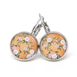 Druckknopf Ohrstecker Ohrhänger Clipse Kirschblüten orange grün