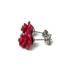 Rote Rosen Ohrstecker - Edelstahl