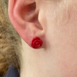 Rote Rosen Ohrstecker - Edelstahl