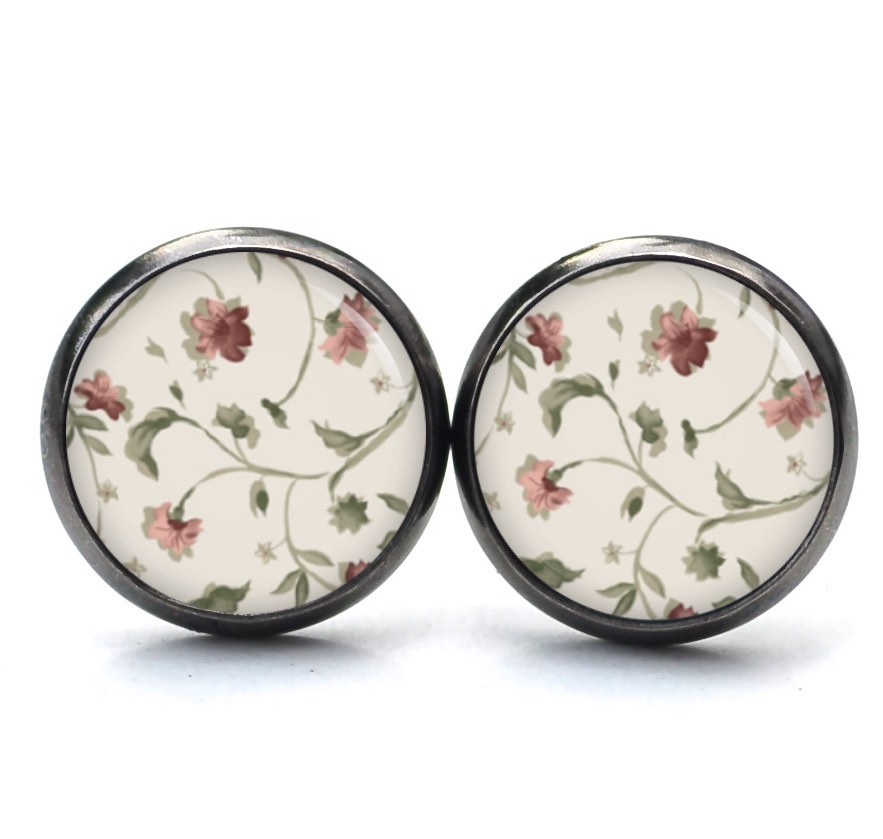 Druckknopf Ohrstecker Ohrhänger Clipse romantisch floral grün rosarot Druckknopf Ohrstecker Ohrhänger Clipse romantisch floral grün rosarot