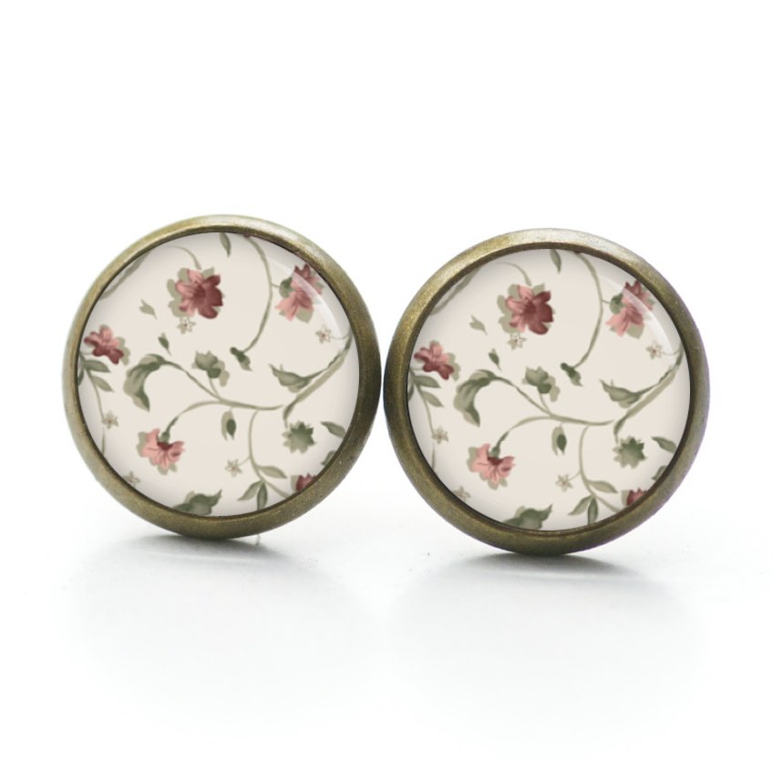 Druckknopf Ohrstecker Ohrhänger Clipse romantisch floral grün rosarot Druckknopf Ohrstecker Ohrhänger Clipse romantisch floral grün rosarot