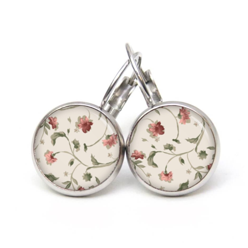 Druckknopf Ohrstecker Ohrhänger Clipse romantisch floral grün rosarot Druckknopf Ohrstecker Ohrhänger Clipse romantisch floral grün rosarot