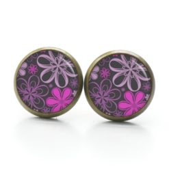 Druckknopf Ohrstecker Ohrhänger Clipse romantisch floral grau lila pink