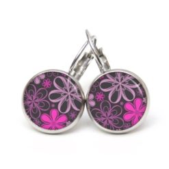 Druckknopf Ohrstecker Ohrhänger Clipse romantisch floral grau lila pink