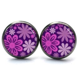 Druckknopf Ohrstecker Ohrhänger Clipse floral lila flieder pink