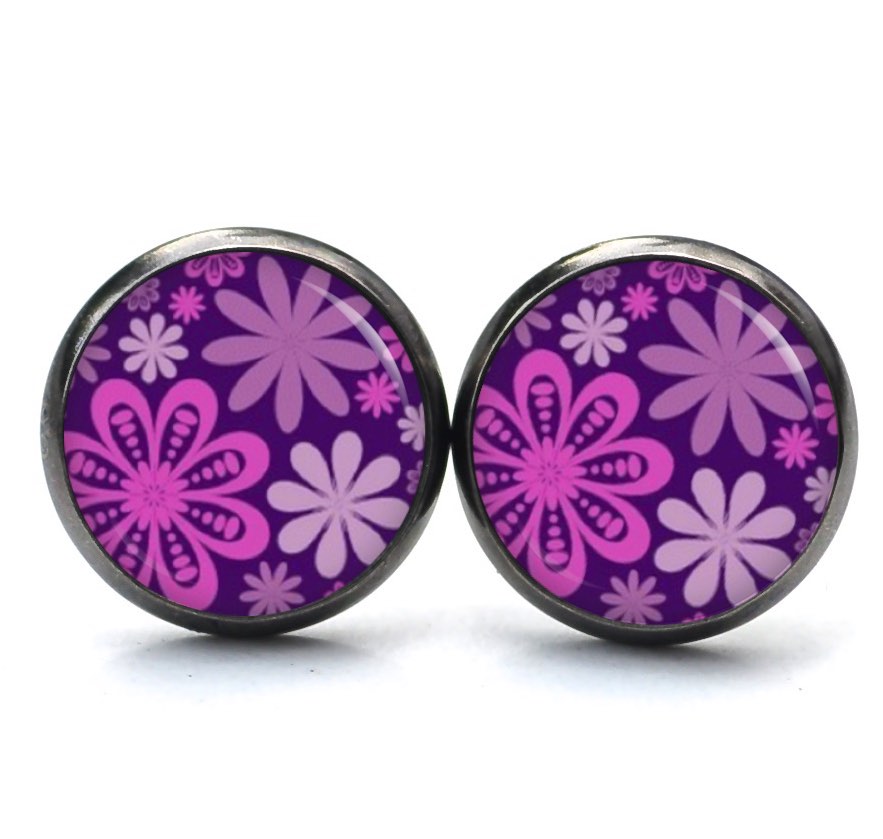 Druckknopf Ohrstecker Ohrhänger Clipse floral lila flieder pink Druckknopf Ohrstecker Ohrhänger Clipse floral lila flieder pink