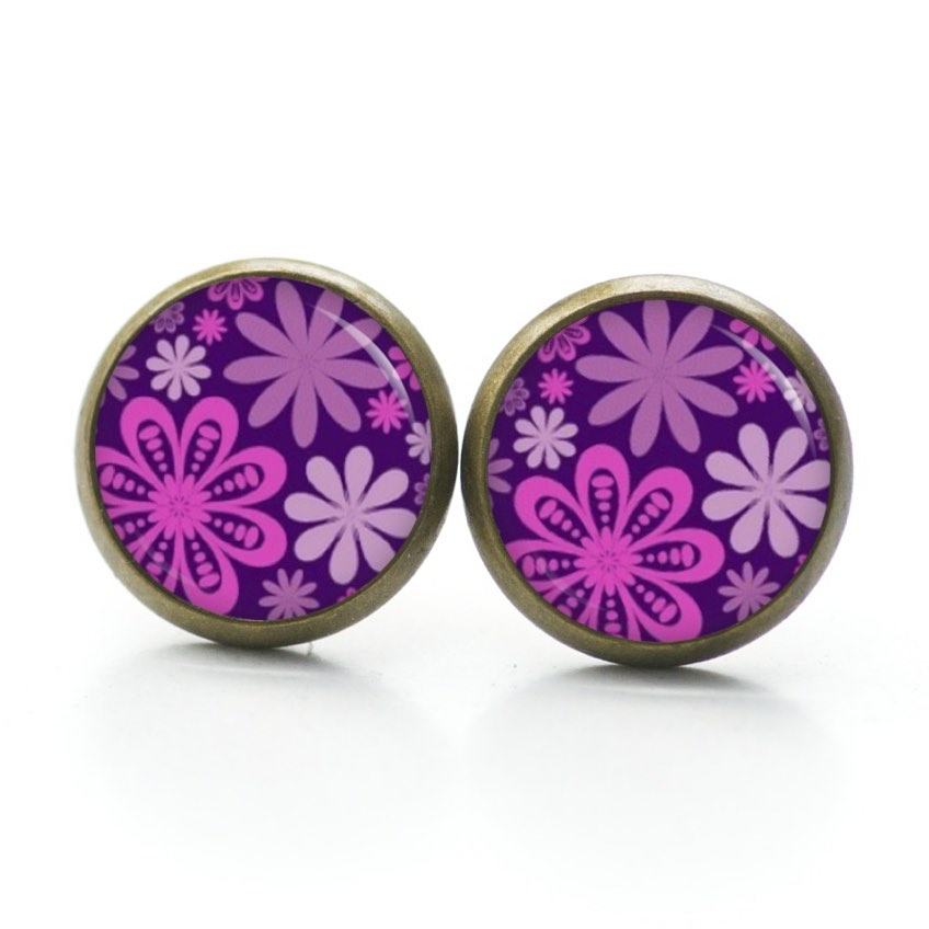 Druckknopf Ohrstecker Ohrhänger Clipse floral lila flieder pink Druckknopf Ohrstecker Ohrhänger Clipse floral lila flieder pink