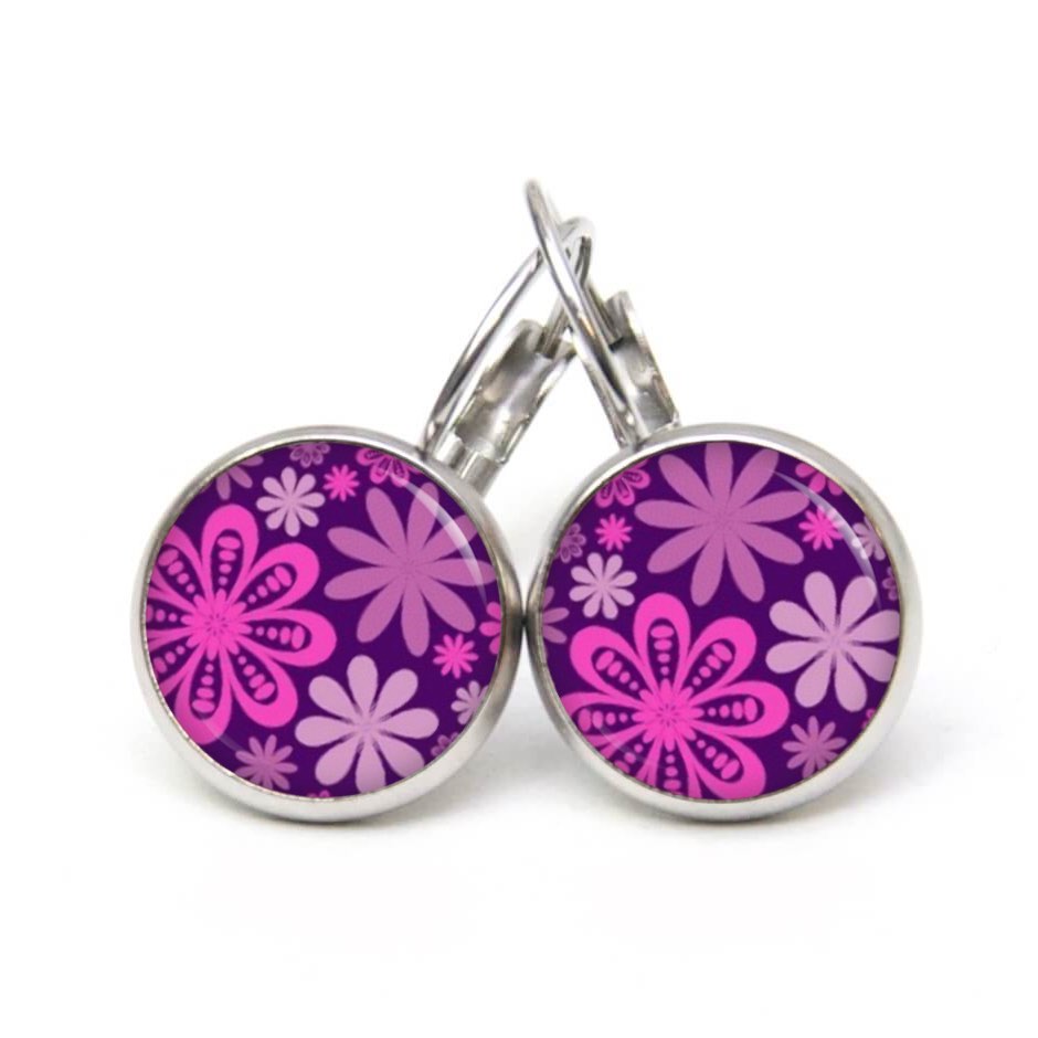 Druckknopf Ohrstecker Ohrhänger Clipse floral lila flieder pink Druckknopf Ohrstecker Ohrhänger Clipse floral lila flieder pink