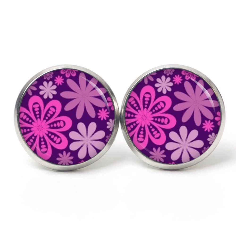 Druckknopf Ohrstecker Ohrhänger Clipse floral lila flieder pink Druckknopf Ohrstecker Ohrhänger Clipse floral lila flieder pink