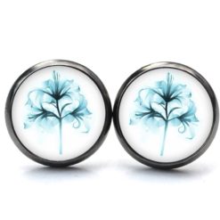 Druckknopf Ohrstecker Ohrhänger Clipse Lilie türkis blau