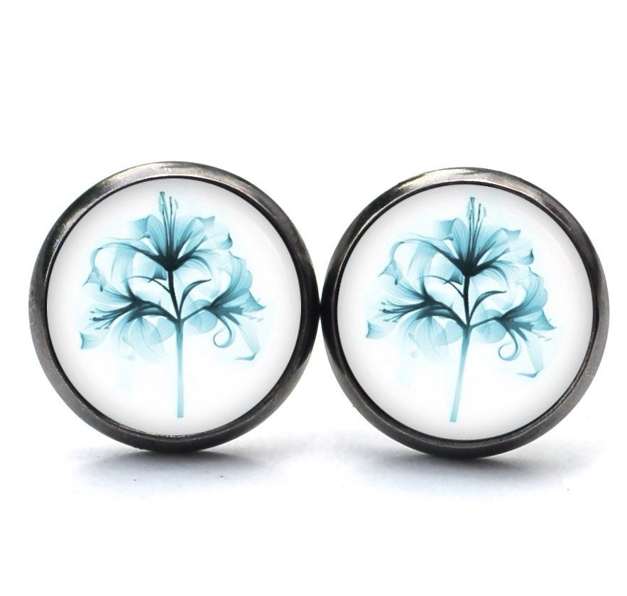 Druckknopf Ohrstecker Ohrhänger Clipse Lilie türkis blau Druckknopf Ohrstecker Ohrhänger Clipse Lilie türkis blau