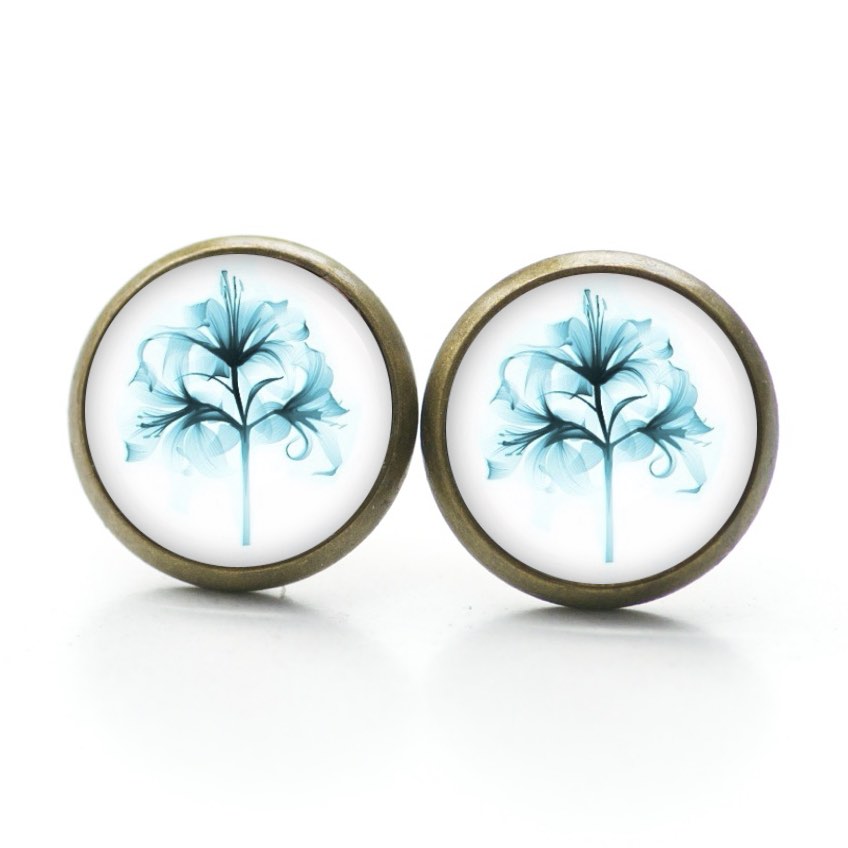 Druckknopf Ohrstecker Ohrhänger Clipse Lilie türkis blau Druckknopf Ohrstecker Ohrhänger Clipse Lilie türkis blau