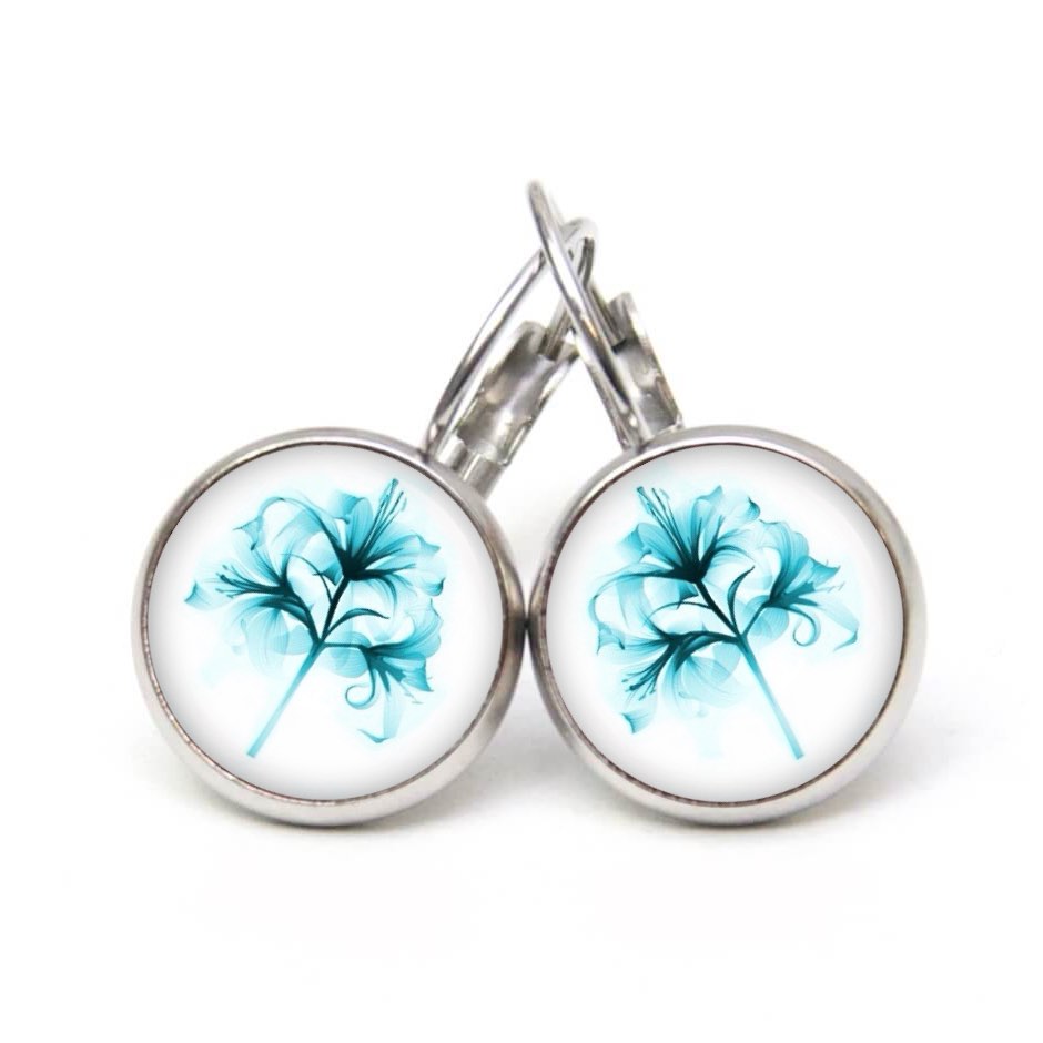Druckknopf Ohrstecker Ohrhänger Clipse Lilie türkis blau Druckknopf Ohrstecker Ohrhänger Clipse Lilie türkis blau