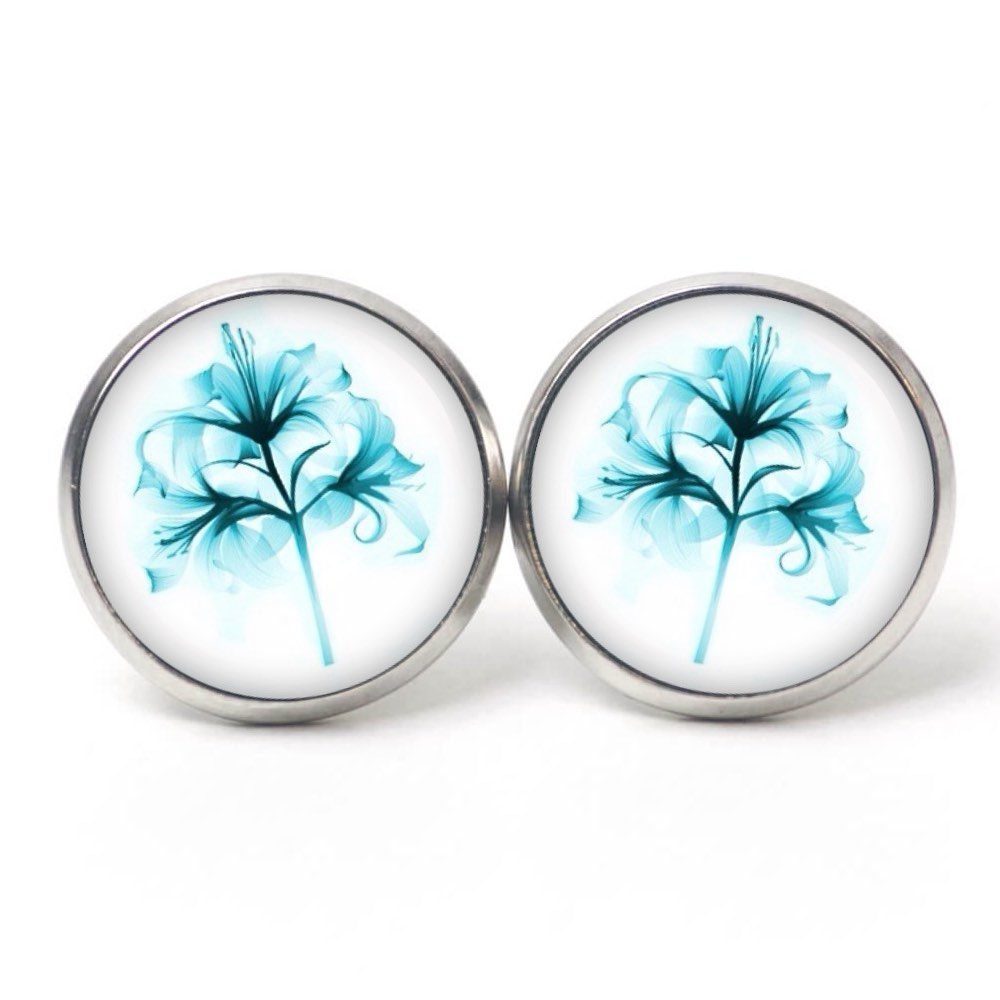 Druckknopf Ohrstecker Ohrhänger Clipse Lilie türkis blau Druckknopf Ohrstecker Ohrhänger Clipse Lilie türkis blau