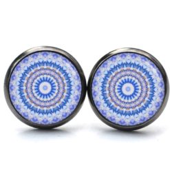 Druckknopf Ohrstecker Ohrhänger Clipse Mandala Mosaik blau jeansblau