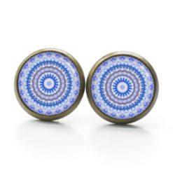 Druckknopf Ohrstecker Ohrhänger Clipse Mandala Mosaik blau jeansblau