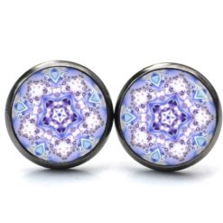 Druckknopf Ohrstecker Ohrhänger Clipse Mandala Mosaik blau lila