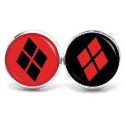 Druckknopf Ohrstecker Ohrhänger Clipse Harley Quinn rot schwarz Karo