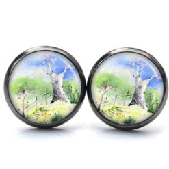 Druckknopf Ohrstecker Ohrhänger Clipse Landschaft Bäume Wind