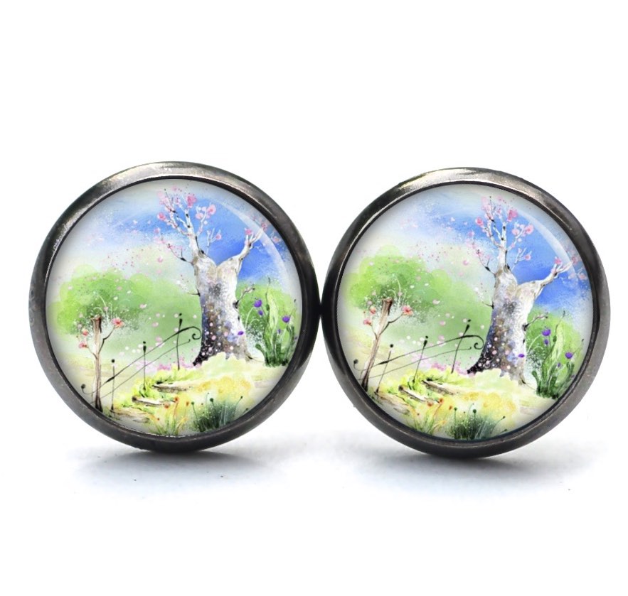 Druckknopf Ohrstecker Ohrhänger Clipse Landschaft Bäume Wind Druckknopf Ohrstecker Ohrhänger Clipse Landschaft Bäume Wind