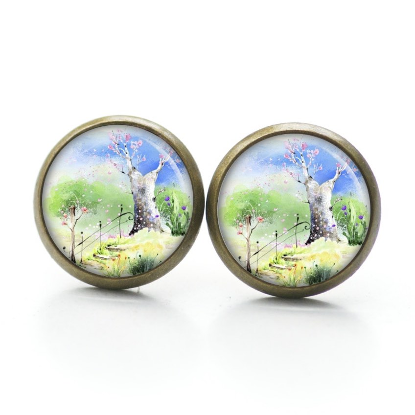 Druckknopf Ohrstecker Ohrhänger Clipse Landschaft Bäume Wind Druckknopf Ohrstecker Ohrhänger Clipse Landschaft Bäume Wind