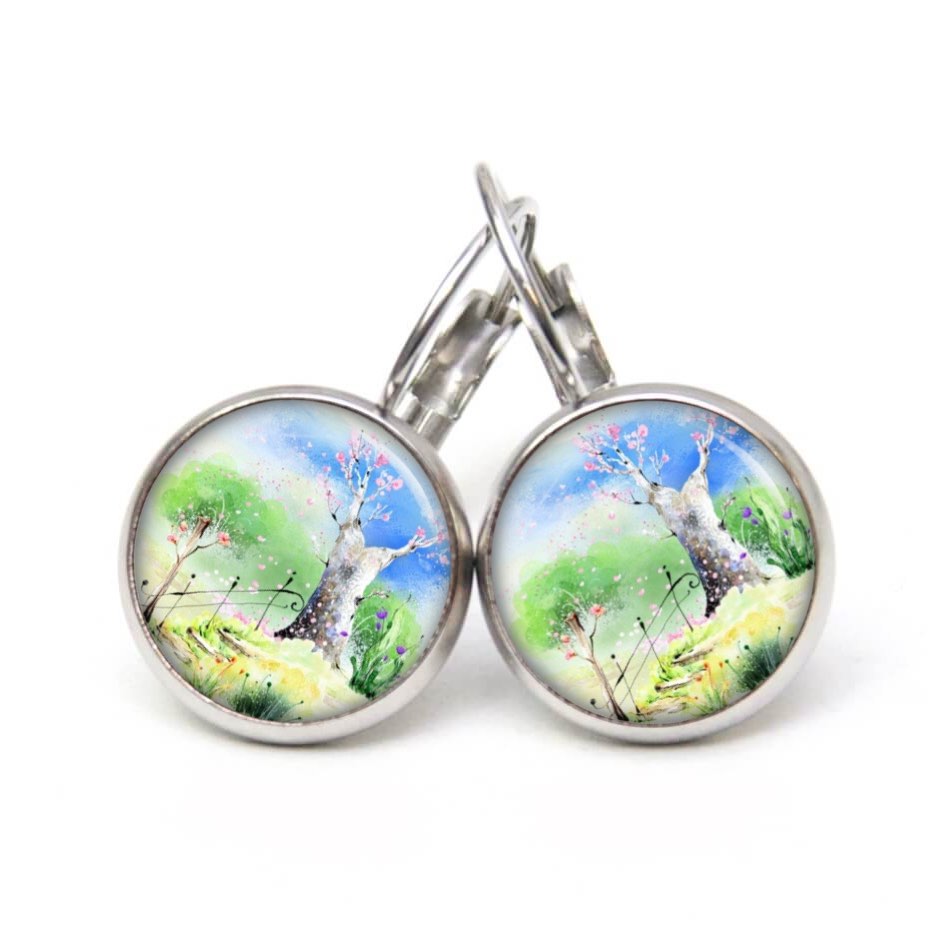 Druckknopf Ohrstecker Ohrhänger Clipse Landschaft Bäume Wind Druckknopf Ohrstecker Ohrhänger Clipse Landschaft Bäume Wind