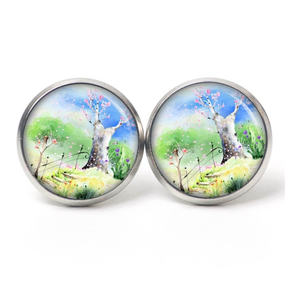 Druckknopf Ohrstecker Ohrhänger Clipse Landschaft Bäume Wind Druckknopf Ohrstecker Ohrhänger Clipse Landschaft Bäume Wind