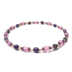 Zartes Perlenarmband mit violett rosa goldenen Perlen - Gummiband