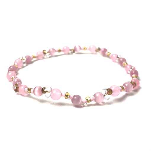 Zartes Perlenarmband mit rosa und goldenen Perlen - Gummiband
