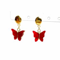 Perlmutt Schmetterling Ohrhänger in rot und gold - Edelstahl