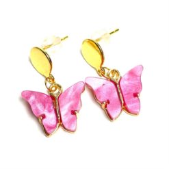 Perlmutt Schmetterling Ohrhänger in pink und gold - Edelstahl